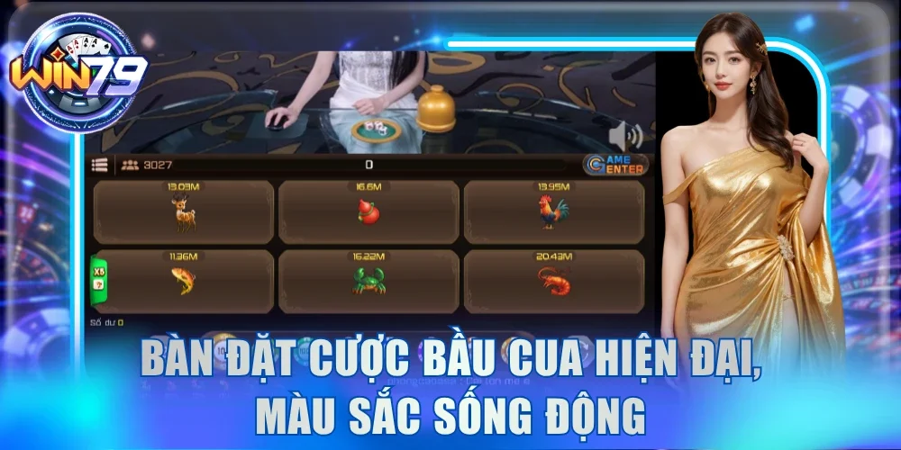 Bàn đặt cược Bầu Cua hiện đại, màu sắc sống động