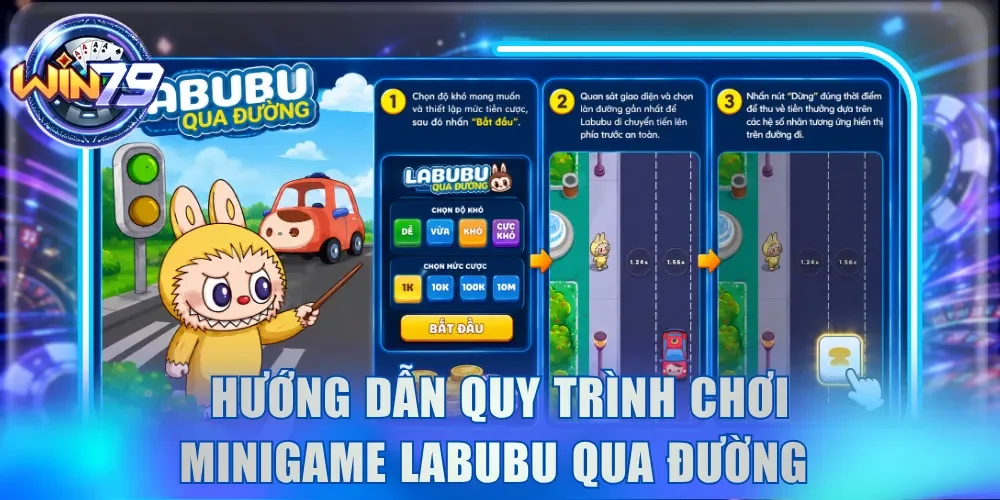 Labubu Qua Đường - Vượt Làn Rinh Hũ Tiền Tỷ Tại Win79 3 Hướng dẫn chi tiết quy trình chơi minigame Labubu qua đường