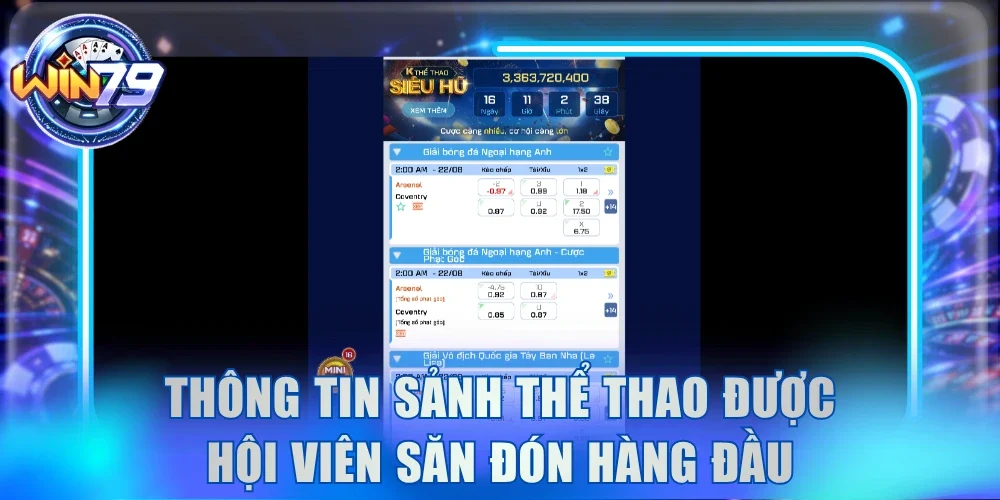 Thể Thao Win79 - Sảnh Cược Đẳng Cấp Hội Viên Săn Đón 2 Thông tin sảnh thể thao được hội viên săn đón hàng đầu