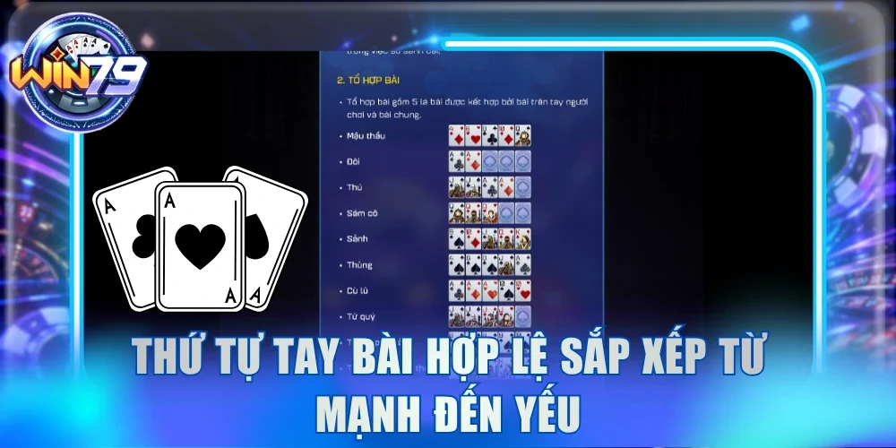 Poker Win79 - Siêu Phẩm Game Đổi Thưởng Ăn Khách Nhất 4 Thứ tự tay bài hợp lệ sắp xếp từ mạnh đến yếu