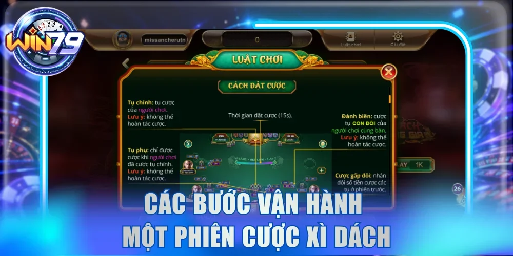 Các bước vận hành một phiên cược xì dách