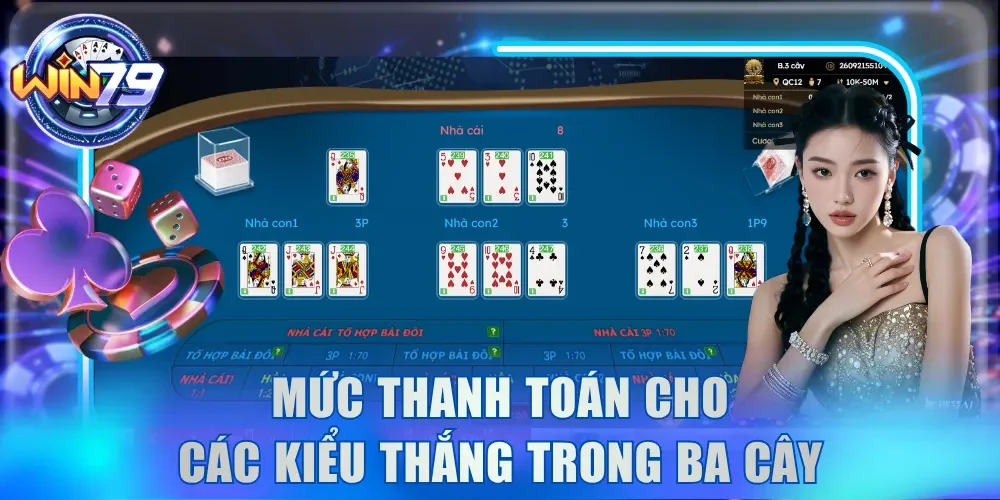 Hướng Dẫn Chơi Ba Cây Giành Chiến Thắng X70 Lần Vốn 4 Mức thanh toán cho các kiểu thắng trong Ba Cây